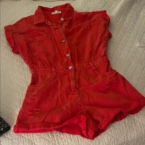 Stylish Red Denim Jumpsuit